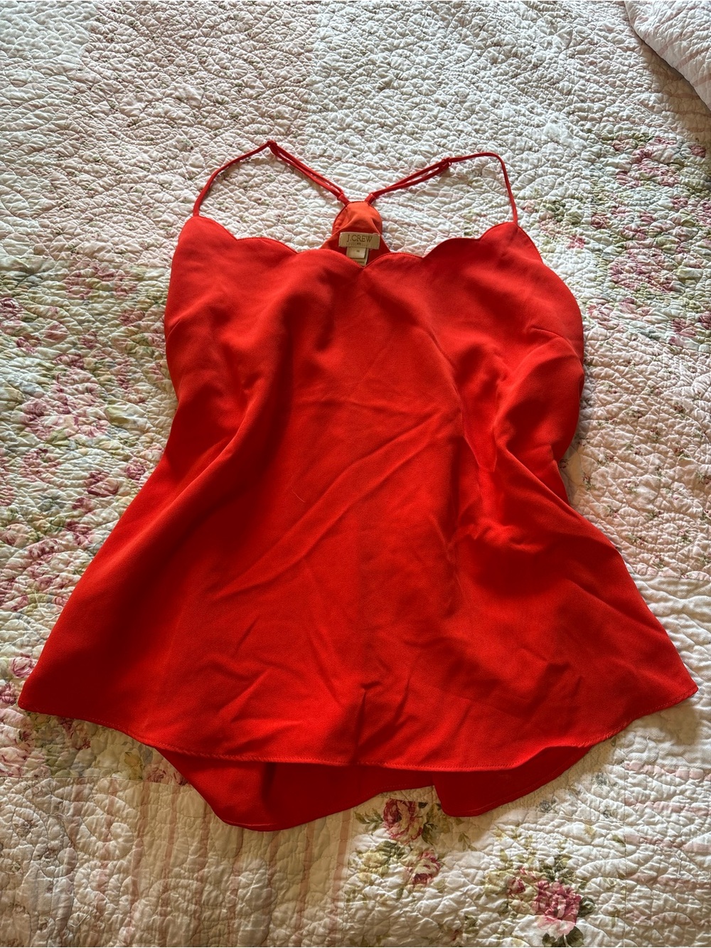 J. Crew Red Scallop-Edge Silk Cami